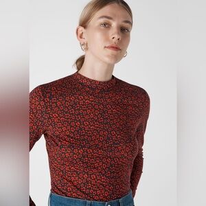 Whistles Red and Black Ikat Patterned Turtleneck